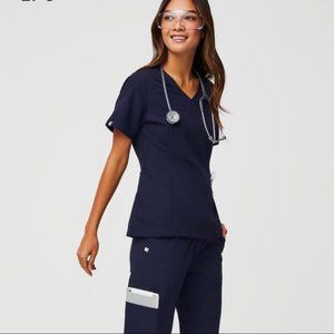 FIGS Navy Amapa Slim V-Neck Scrub Top